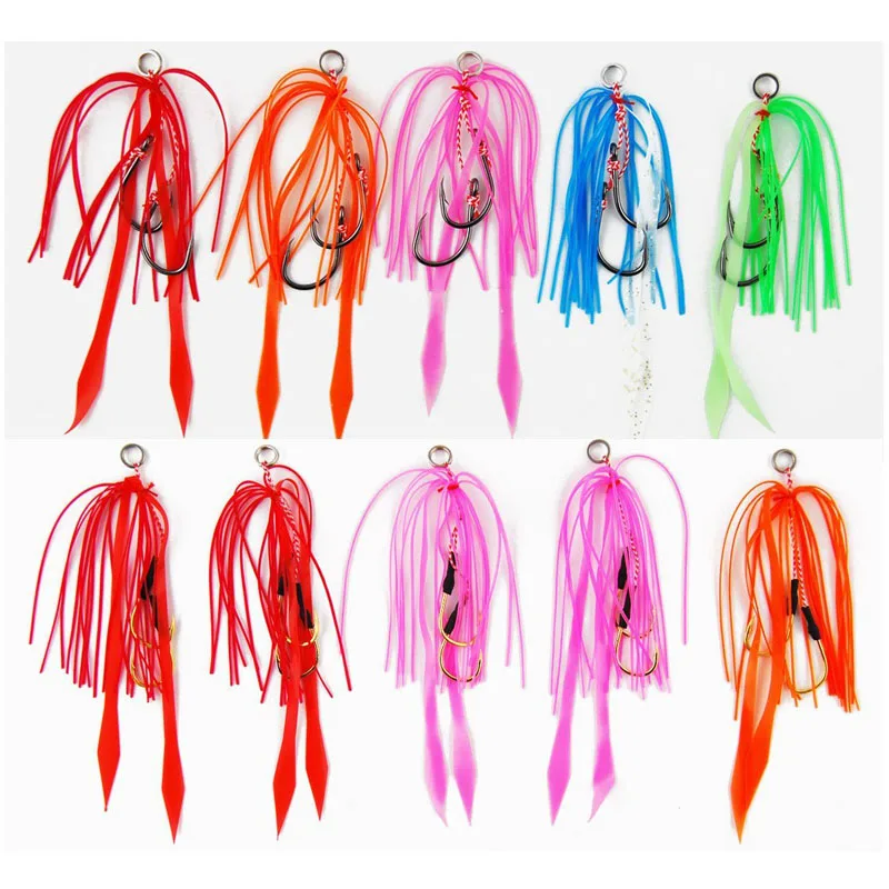 

10 Pieces Assist Hooks Fishing Hooks High Carbon Steel Rubber Jig Hook Fishing Hook With fishing Line