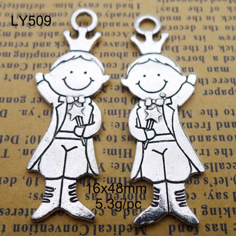 

25pcs/lot 16x48mm Antique Silver Zinc Alloy Prince Pendants Jewelry Findings