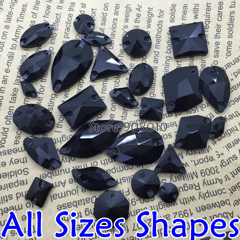 Оптовая продажа струйных черных расшитых стеклянных хрустальных камней с