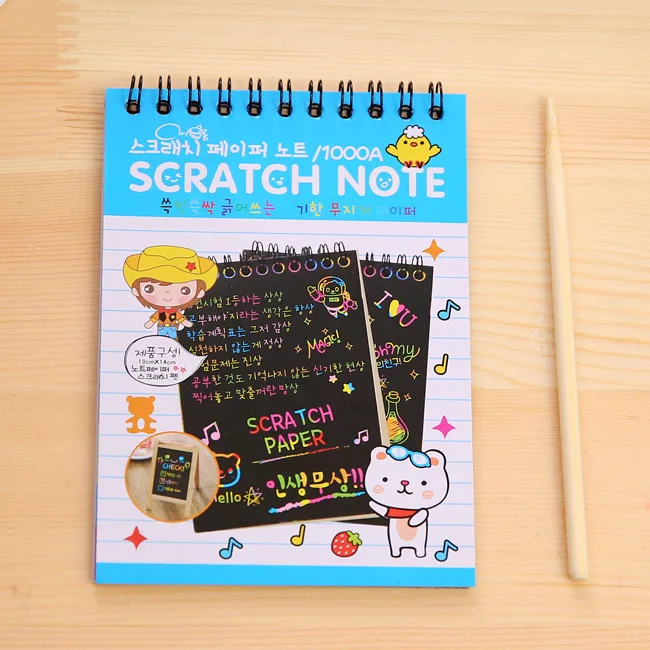 10*14cm Drawing Note Board Paper Scraping Painting Drawing Education Toys Scratch art paper Cartoon Magic Colorful Toys for kids