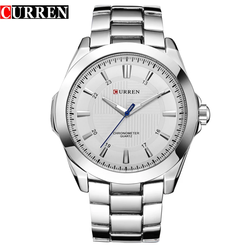 

Часы наручные CURREN Мужские кварцевые с простым циферблатом, модные классические стальные серебристые, в деловом стиле
