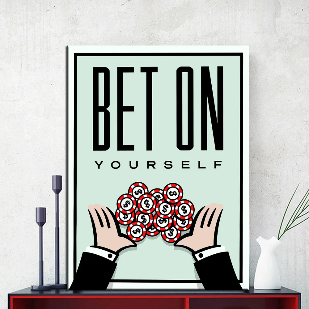

BET ON YOURSELF Canvas Money Print Wall Oil Painting Picture Print on Canvas no Frame Idea Creative Home Decoration