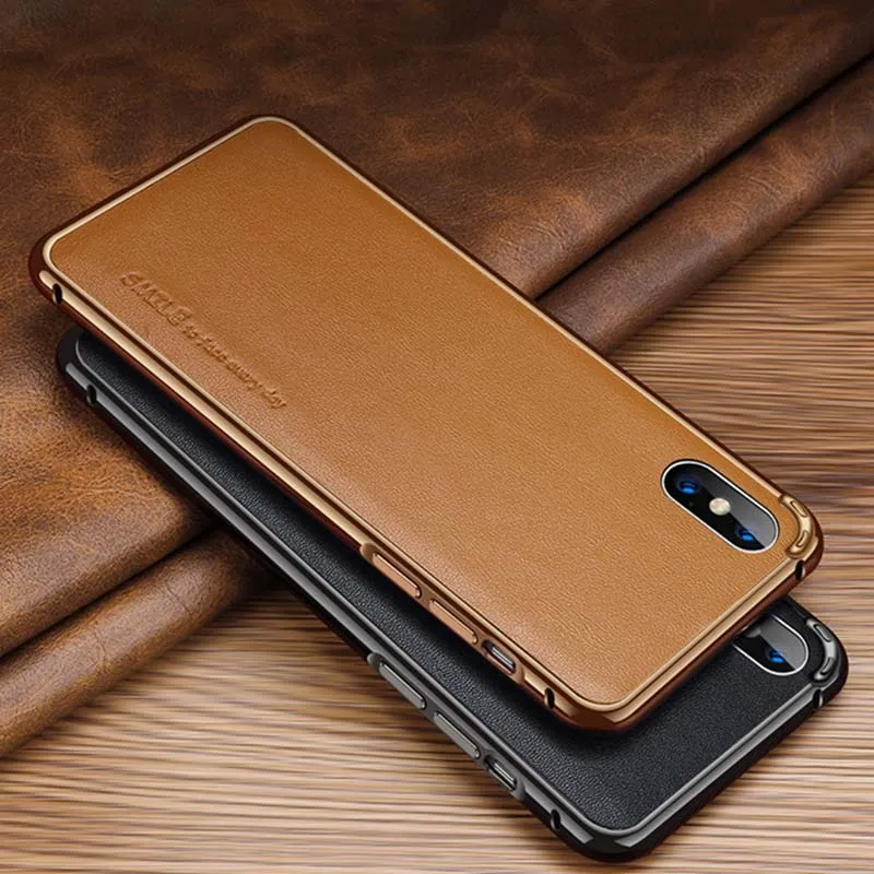 Binbo For iPhone XS Max Case Cover Luxury Genuine Leather+Aluminum Metal Frame XR X | Мобильные телефоны и аксессуары