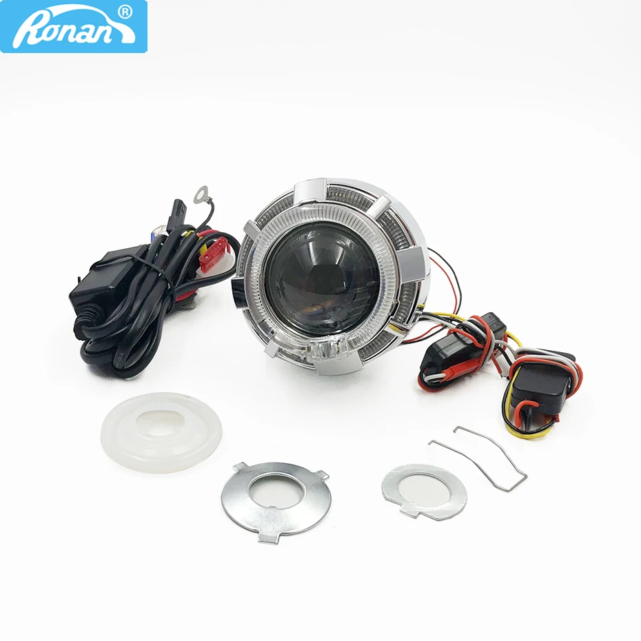 RONAN 2,0 дюймов мотоцикл би ксенон HID объектив проектора с двойным светодиодный провод ангельские глазки для H4 H7 фара модифицированного использования ксенон H1