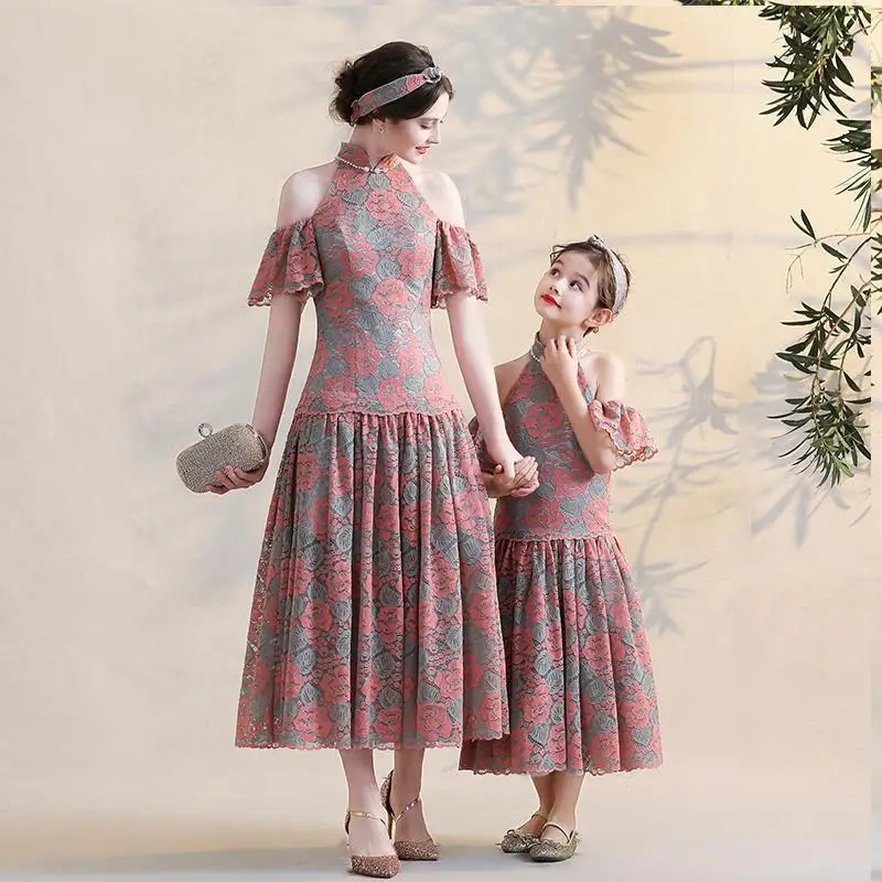 Платье для матери и дочери 2019 кружевное платье девочки вечерние нее наряды