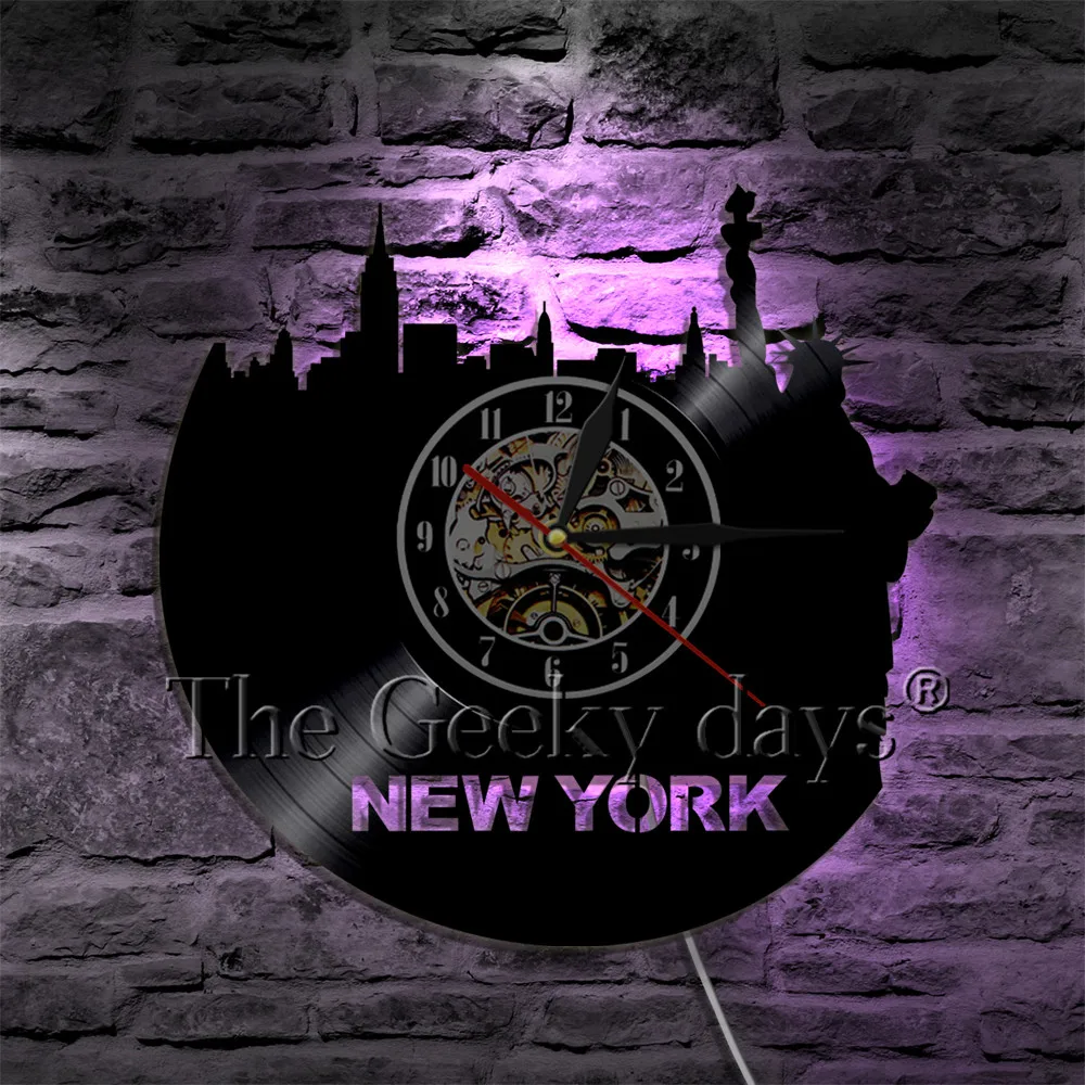 Виниловые настенные часы New York Citycape современный дизайн 3D креативные