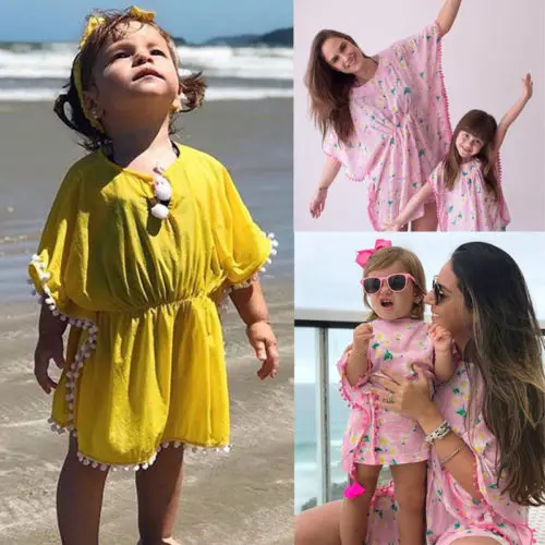 Fashion Kids Baby Girls Dress Beach Sundress Flower Fringe Dresses Bikini Clothing Round Neck Cover Sets | Детская одежда и обувь