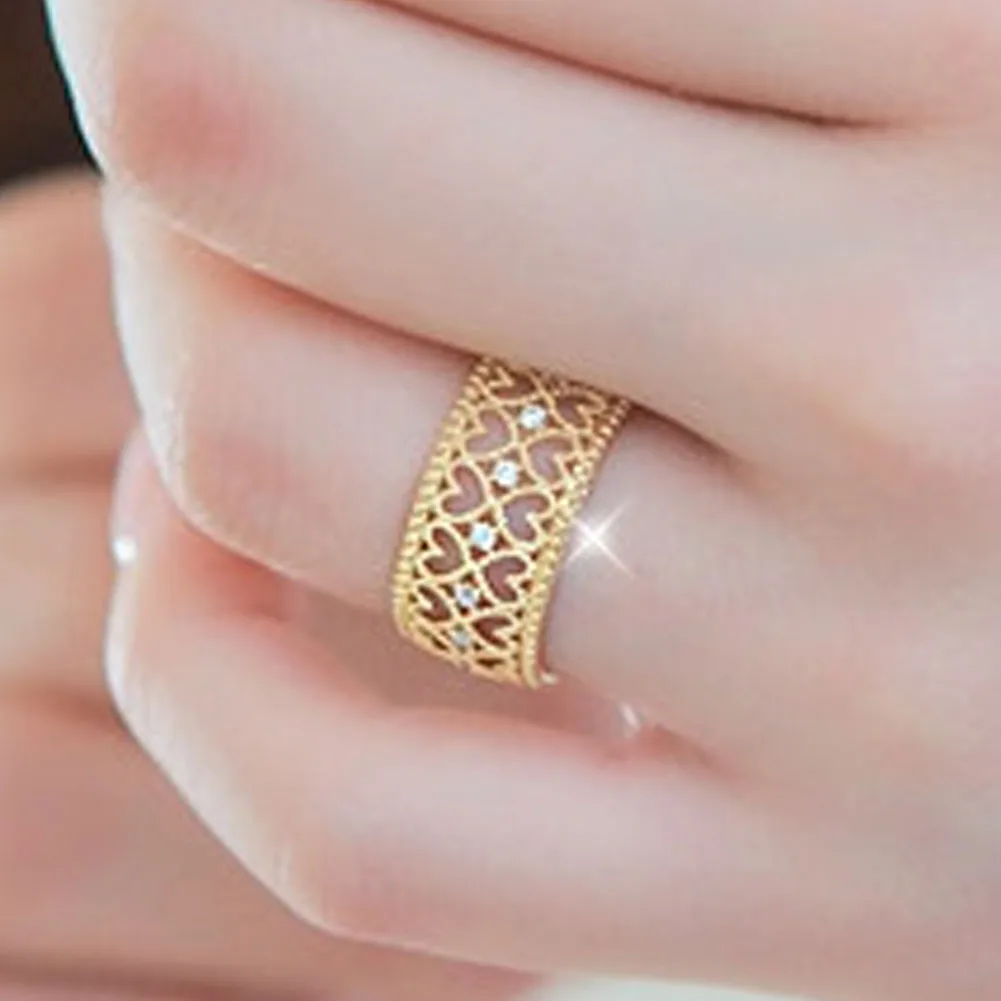 Women Rings Heart Rhinestone Ladies Girls Noble Elegant Trendy Gold Alloy Finger Ring | Украшения и аксессуары