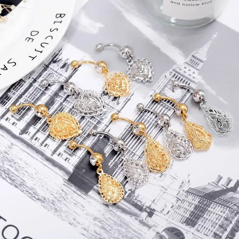 Кристальные стразы кольца для пупка пирсинг ювелирные изделия тела капля сердце