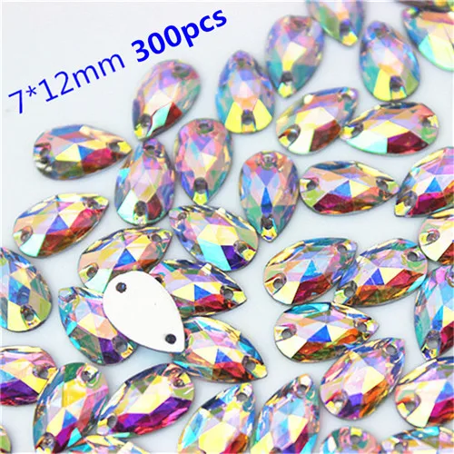 7x12mm 300pcs Конг Шао микс 10 размер форма кристаллы AB Стразы отделка плоская спина Шитье 2 отверстия камни Смола бусины для DIY свадебное платье YB668 - Цвет: 7x12mm 300pcs