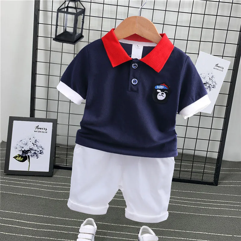 Navy blue Детская одежда коллекция года, летняя одежда для маленьких мальчиков футболка+ шорты комплект из 2 предметов детская одежда спортивный костюм для мальчиков, комплекты одежды - Цвет: Navy blue