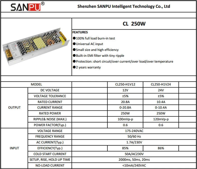 SANPU SMPS 24 V светодиодный блок питания 250W 10A AC в DC светильник ing трансформатор драйвер 24 преобразователь напряжения для внутреннего светодиодный светильник полосы