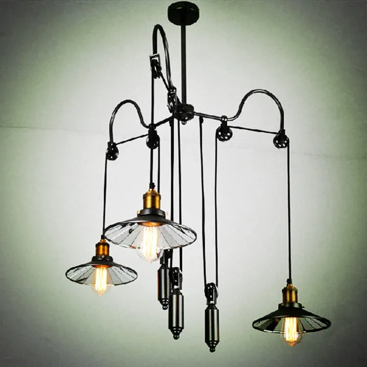 Фабричная нить тройной отражатель люстра шкив потолочный светильник лофт E27