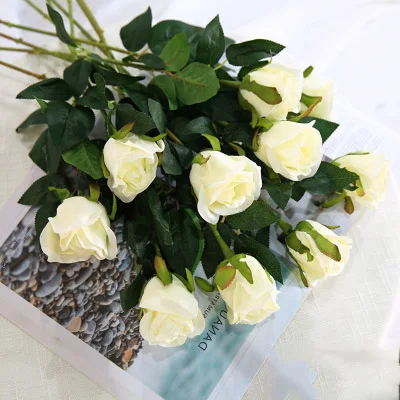 white bud jb CHENCHENG 11 шт. 48 см искусственная роза искусственный букет из роз для свадьбы украшение дома Пластик Сушеные цветок цветочный орнамент - Цвет: white bud jb
