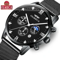 olmeca mens wrist watch fashion luxury quartz watches relogio masculino black mesh watches chronograph clock watch for men
