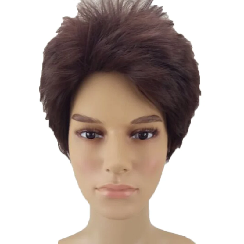 red brown HAIRJOY синтетический натуральный черный парик для мужчин и женщин Короткие вьющиеся слоистые волосы красный коричневый парики на каждый день - Цвет: red brown