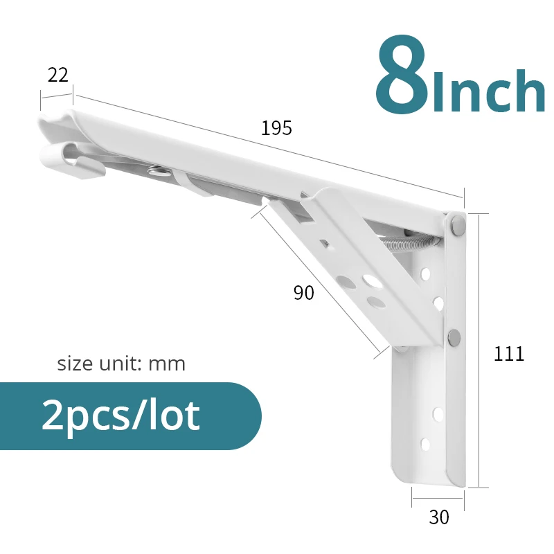 White 8 inch KAK 2 шт. треугольный складной угловой кронштейн ТЯЖЕЛАЯ ПОДДЕРЖКА Регулируемый Настенный настольный стол полка Кронштейн мебельная фурнитура - Цвет: White 8 inch