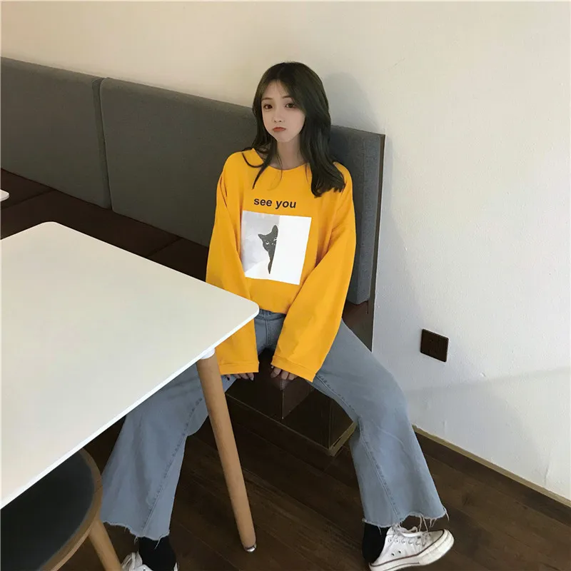 Видеть вас Осенняя женская футболка больших размеров свободного покроя милое с