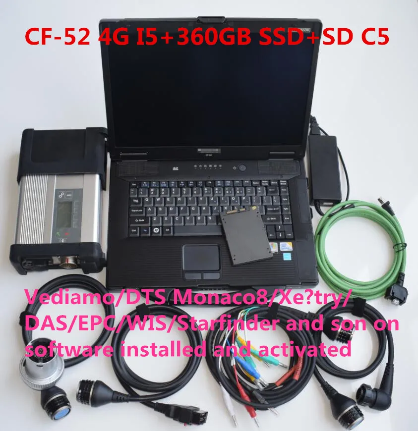 OBD2 сканер MB STAR C4 с DTS инженерное программное обеспечение HDD в военном ноутбуке CF52 i5 4gb для Mercedes obd автомобиля диагностические инструменты - Цвет: C4 CF52 and 360G SSD