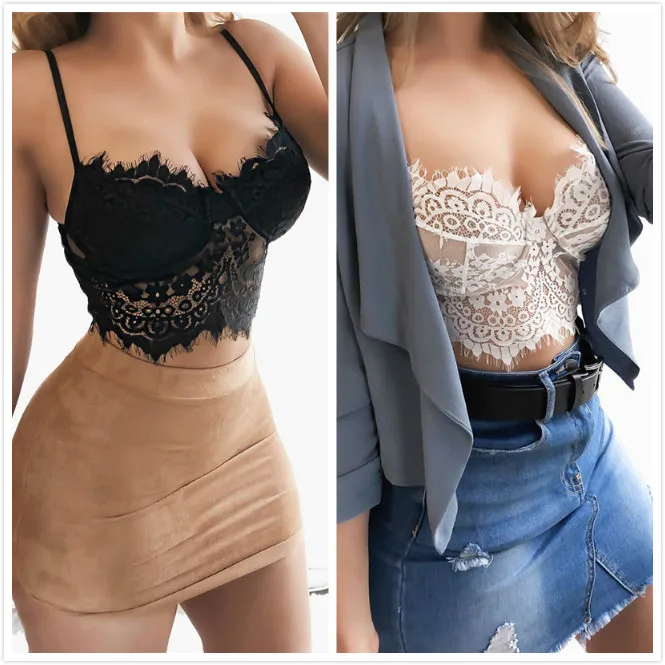 

Woman Lace Hollow Tanks Camis Bra Underwear Harness Perspective Bikini Top