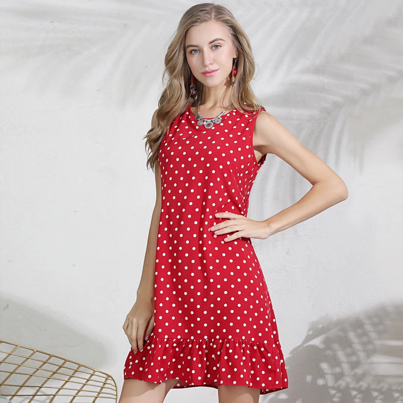 Женское винтажное платье без рукавов Элегантное повседневное макси в горошек