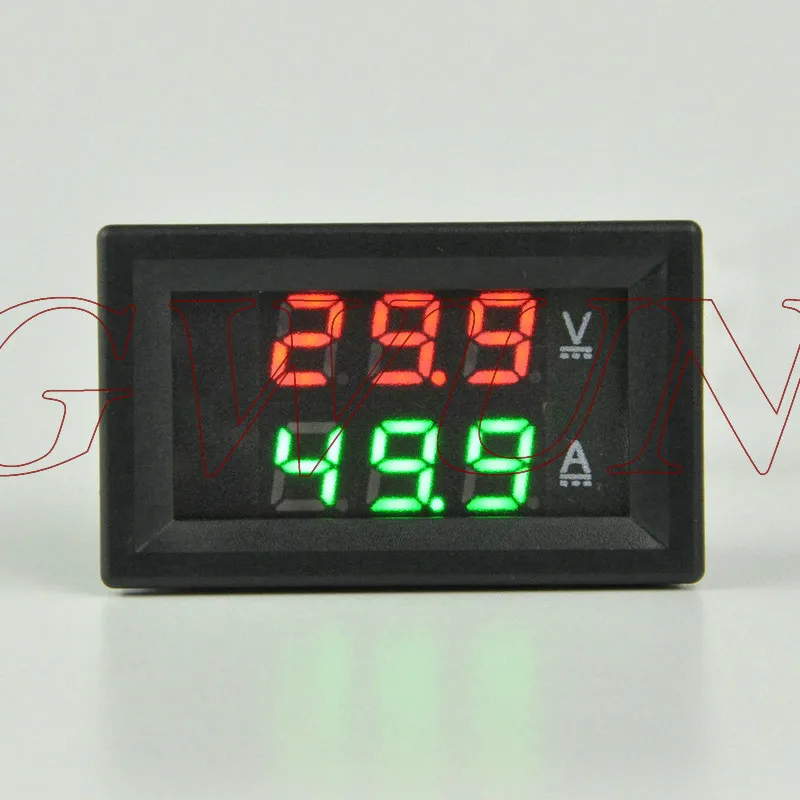 

GWUNW BY32A 0-100 в 0-50A DC Цифровой амперметр напряжения измеритель тока Вольтметр двойной светодиодный дисплей красный синий светодиодный