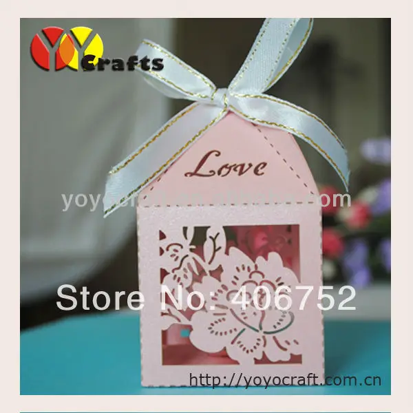 50pcs Customized Pearl Paper Laser Cut Fashionable Beautiful Pink Flower Decorative Wedding Gift Box