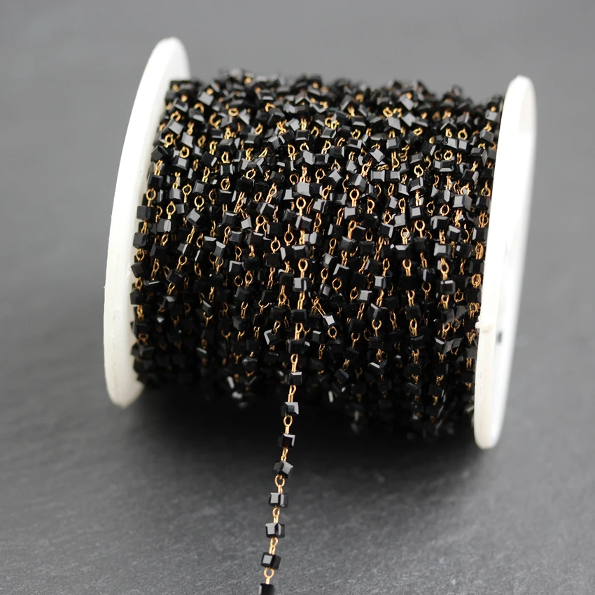 Цепочка из черного стекла медная бронзовая проволока бисера бриллианты 2 мм