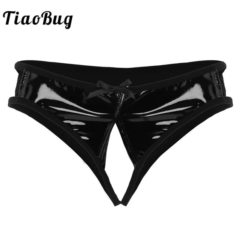 Женское нижнее белье TiaoBug с открытой промежностью трусики из искусственной кожи