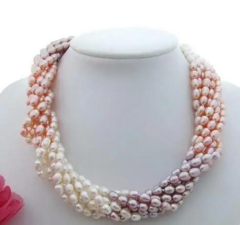 Красивые ювелирные украшения 18 &quot8 нитей многоцветный рисовый жемчуг ожерелье EMS