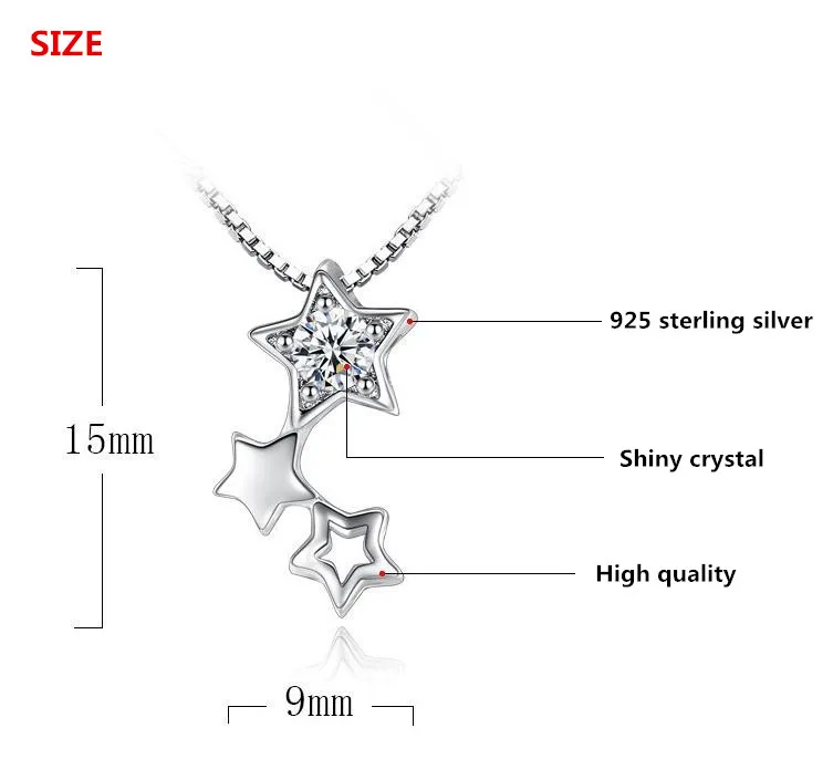 Женская цепочка из серебра 100% пробы с подвеской в виде трех звезд|Ожерелья| |