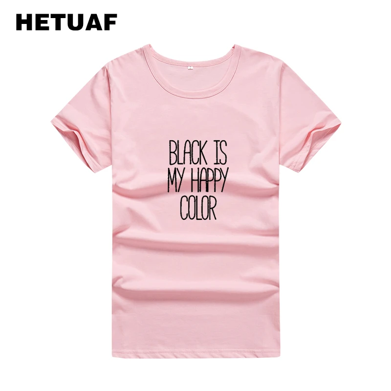 Женская футболка в стиле Харадзюку HETUAF черная с надписью IS MY HAPPY большого размера