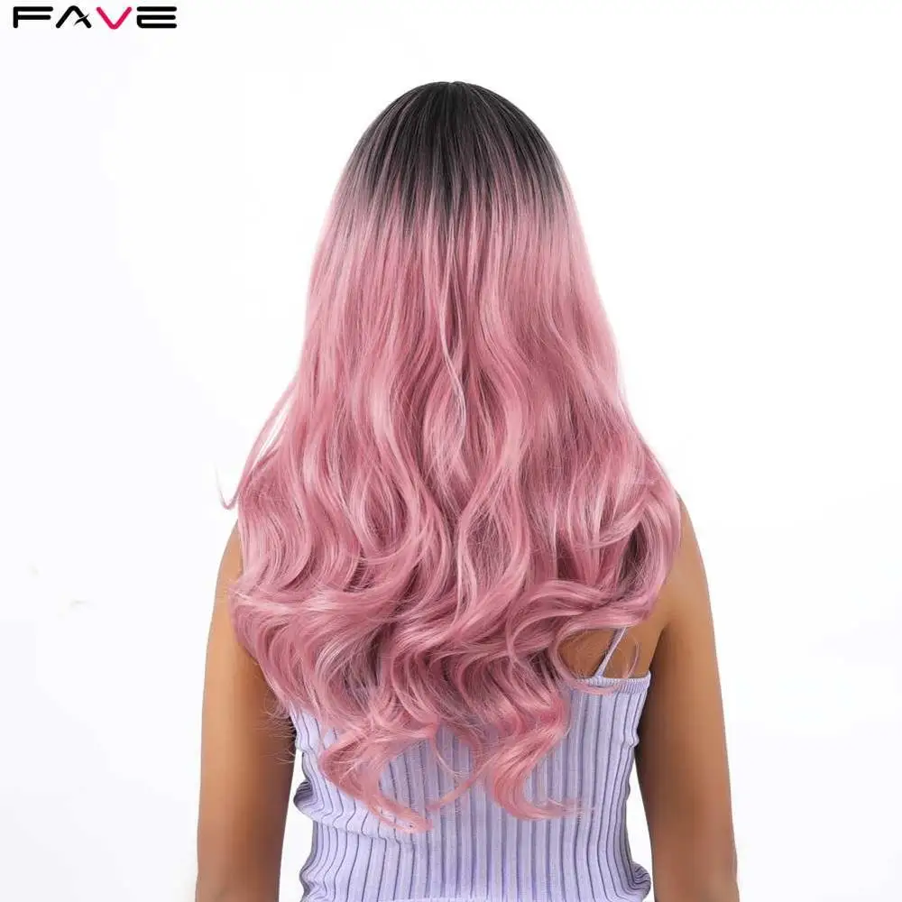 Black Pink FAVE синтетические парики Длинные Ombre черный розовый/коричневый/блонд волосы высокая температура волокно Волнистые Косплей для черный белый женский парик - Цвет: Black Pink