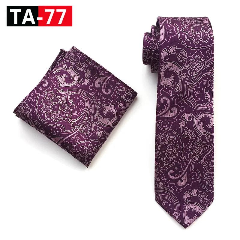 TA-77 Classic Novelty 23 Style Mens Tie Pocket Square Set Silk Paisley Flower Floral Gird Necktie Set Business Wedding Party Tie Set - Цвет: TA-77