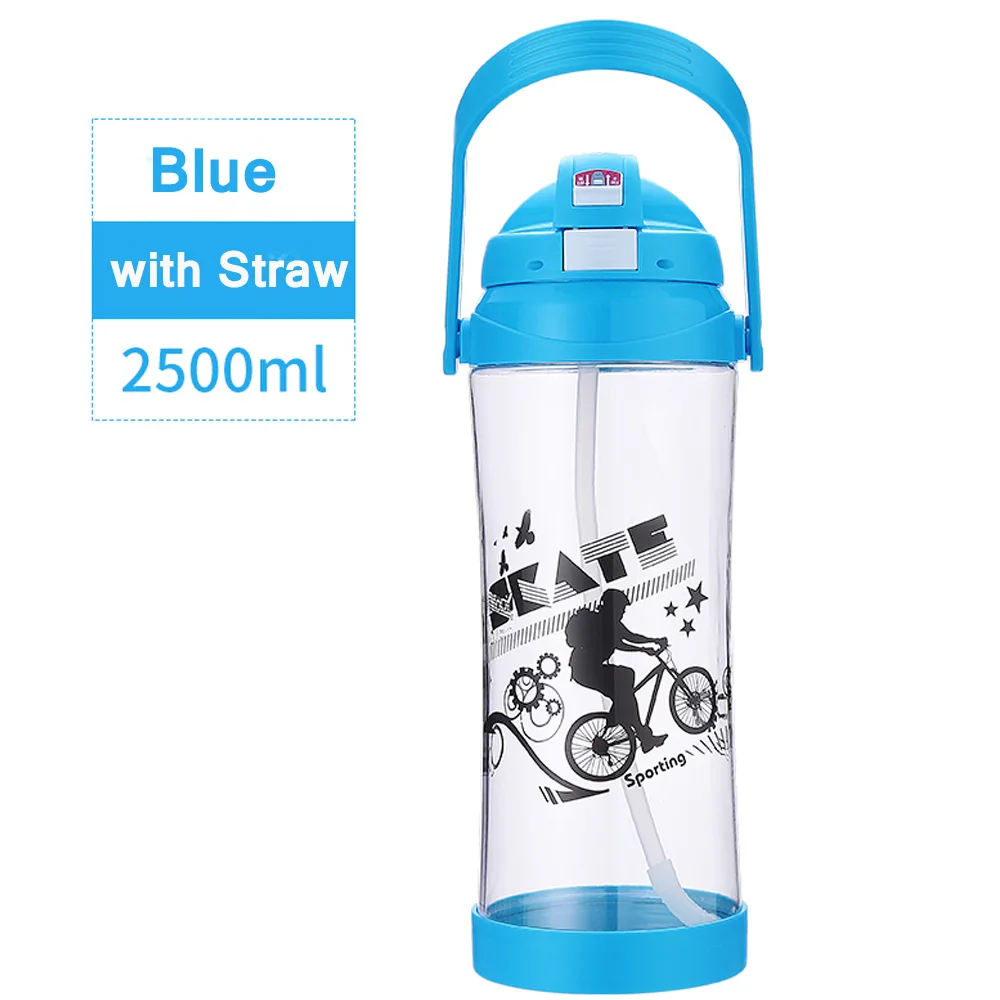 2500ml blue straw 2500 мл/3000 мл 80 унций/96 унций Экологичная пластиковая бутылка для воды для взрослых ручная ручка космическая Спортивная альпинистская походная соломенная бутылка для воды - Цвет: 2500ml blue straw