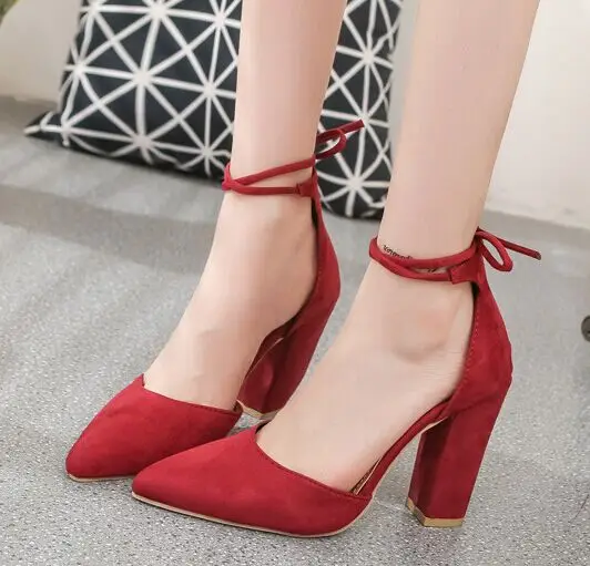 2019 Women Pumps Fashion Shoes Party Wedding Super Square High Heel Pointed Toe Red Wine Ladies Size 35-42 | Обувь