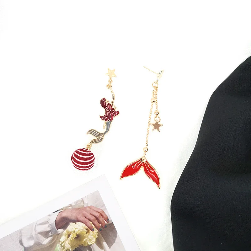 Mermaid tail pearl star earrings female long paragraph simple temperament | Украшения и аксессуары