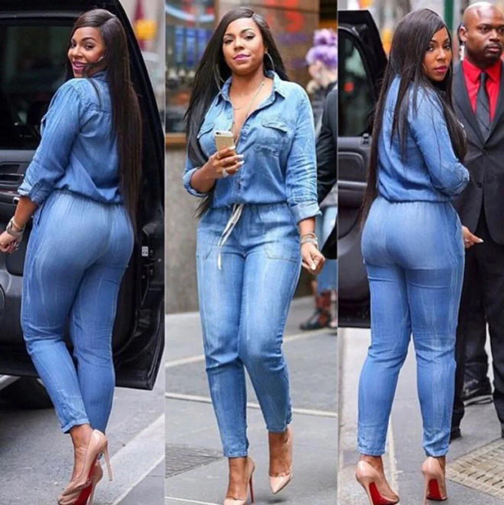 Женский джинсовый комбинезон повседневный в ковбойском стиле с глубоким v