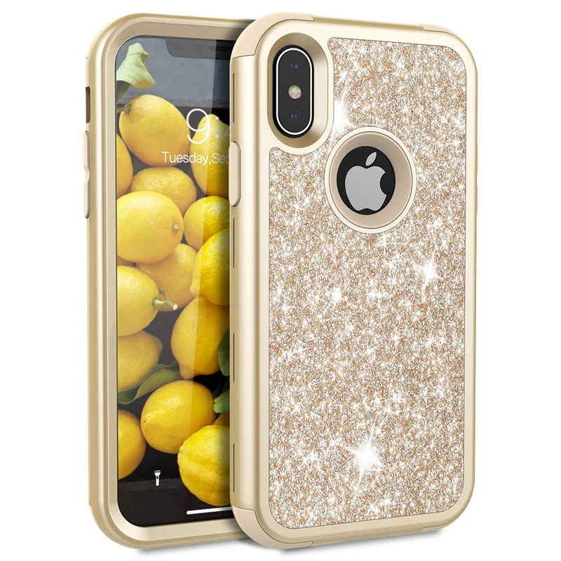 Чехол для iPhone 11 pro Max 7 8 Plus 6 6s X XS силиконовый чехол для ПК Бампер розовое золото блестящий роскошный блестящий чехол для телефона для девочек женщин - Цвет: Золотой