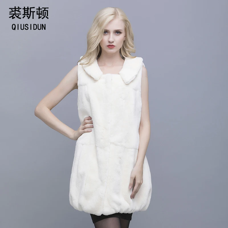 

QIUSIDUN The Real Natural Rabbit Fur Lapel Vest Women's Waist Warm In Fashion Winter Long Large Vest 2017 Sleeveless Fur Vests