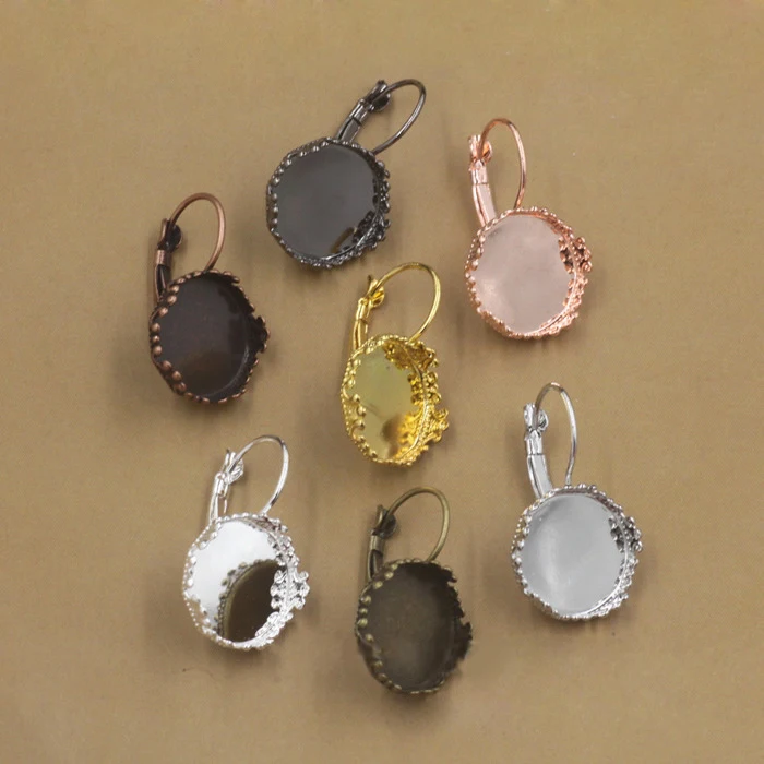 20pcs Crown Hook Earrings Fit 12 15mm Cabochon Cameo Setting Blank Base DIY Jewelry Making Women's Accessories