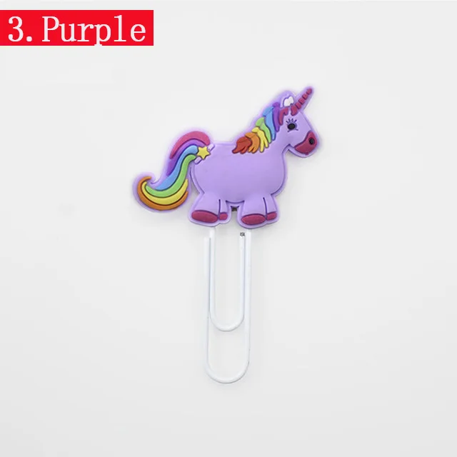 Purple 3 PCS 3 шт./партия Kawaii силиконовый Единорог закрепить зажим для бумаги милый мини-маркер книги для подарок для детей и студентов Канцтовары офисный школьный поставка - Цвет: Purple 3 PCS