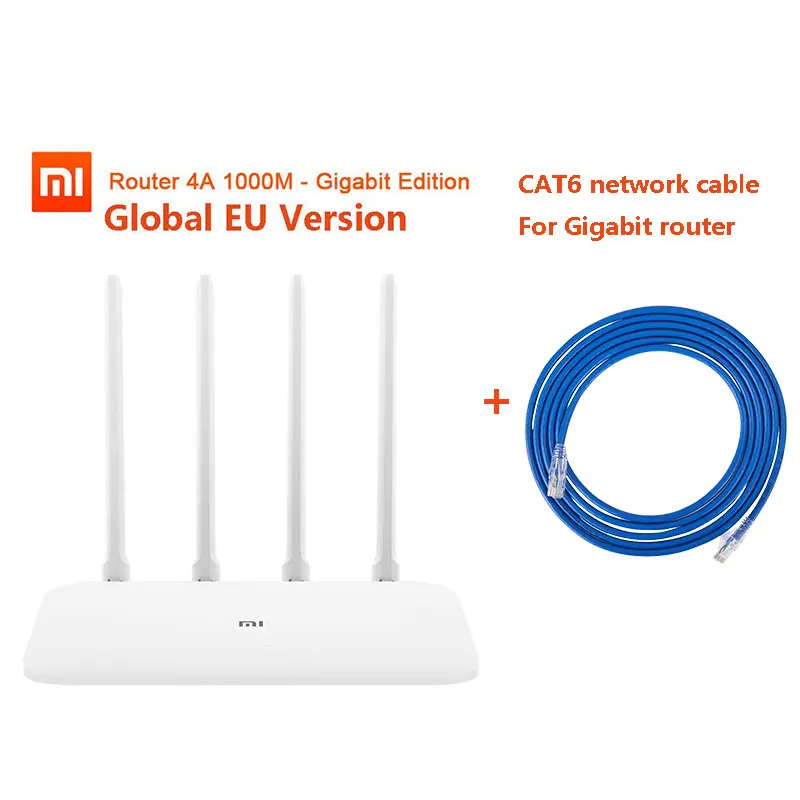 4A1000M EU add cable Глобальная версия Xiao mi 4A роутер Gigabit edition 2,4 ГГц+ 5 ГГц WiFi DDR3 с высоким коэффициентом усиления 4 Антенна приложение управление mi Router 4A Wi-Fi Повтор - Цвет: 4A1000M EU add cable