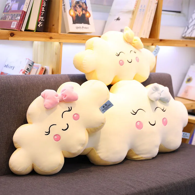 Подушка в форме белого облака Smile мягкая плюшевая подушка с бантом для девушек 3