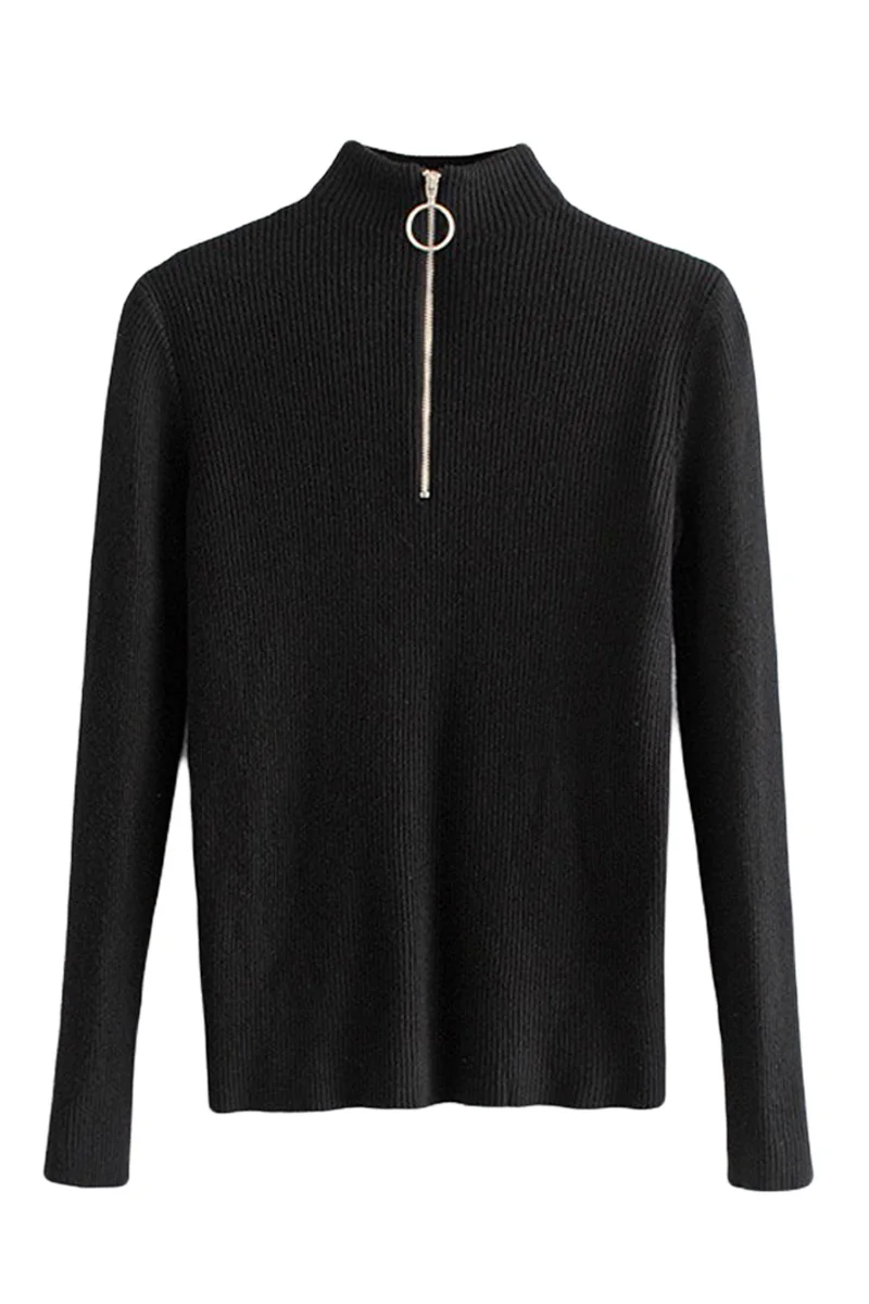 Ретро 2018 осень и зима на молнии с круглым вырезом корейский свитер однотонный