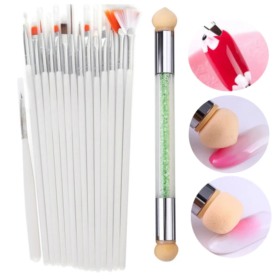 Sponge Brush Set3 15 шт. кисти для рисования ногтей набор ручек DIY 7 шт. акриловая кисть для дизайна ногтей инструменты для раскрашивания ногтей Маникюрные наборы гелей кисть для дизайна ногтей - Цвет: Sponge Brush Set3