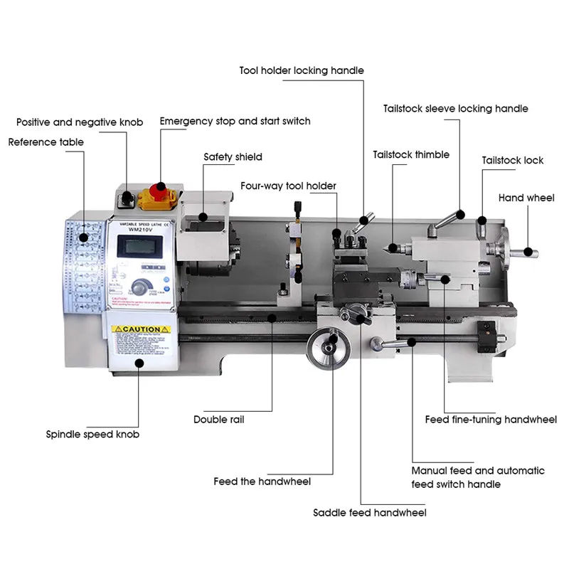Mini Variable-Speed High-Precision DIY Metal Lathe Bench Top Digital RPM 750W For Parts Turning Repair Lathe Center Tool Machine