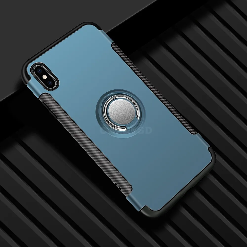 Cyan Противоударный бронированный чехол-подставка для iphone Xs Max 6 6s 7 Plus 5S с кольцо-держатель на палец чехол s для iphone 7 8 X Plus SE Phone - Цвет: Cyan
