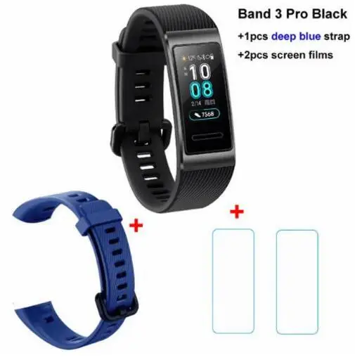 huawei Band 3 Pro Smartband gps металлическая рамка Amoled полноцветный дисплей сенсорный экран Датчик сердечного ритма датчик сна - Цвет: black x blue x film