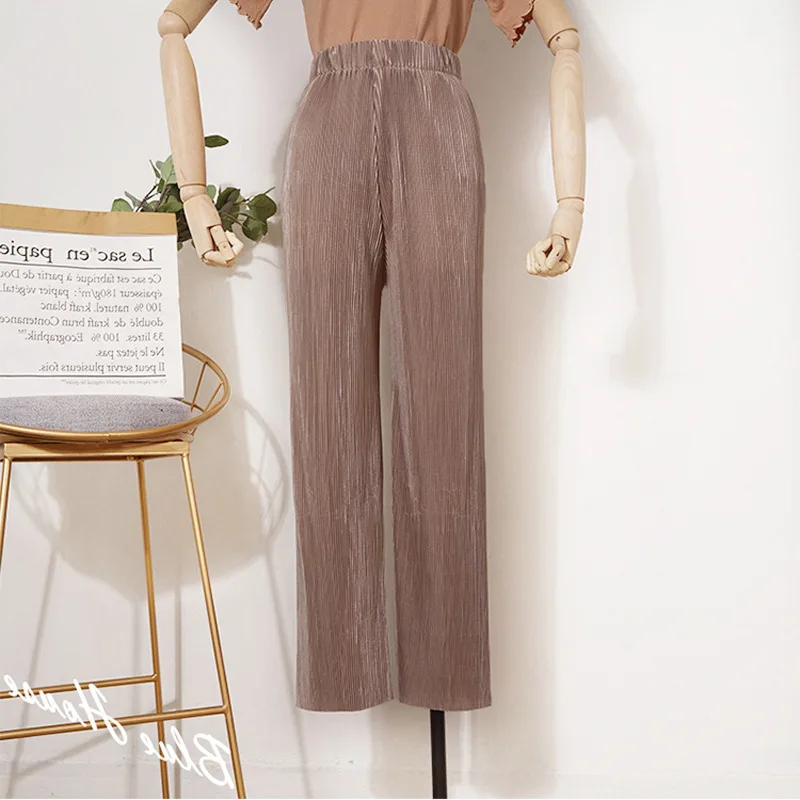 cloth Летние Плиссированные Женские штаны, цветные яркие шелковые шифоновые плиссированные широкие штаны с высокой талией, шифоновые брюки для отдыха - Цвет: cloth